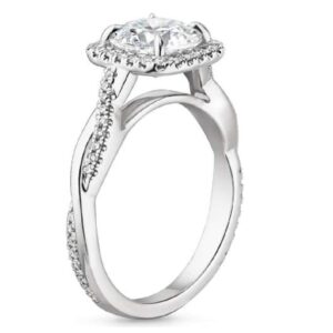 foreverjewelryhub 1.50 Ct D/VVS1 Diamond Halo Twisted Engagement Ring 14k White Gold Plated 925 Sterling Silver