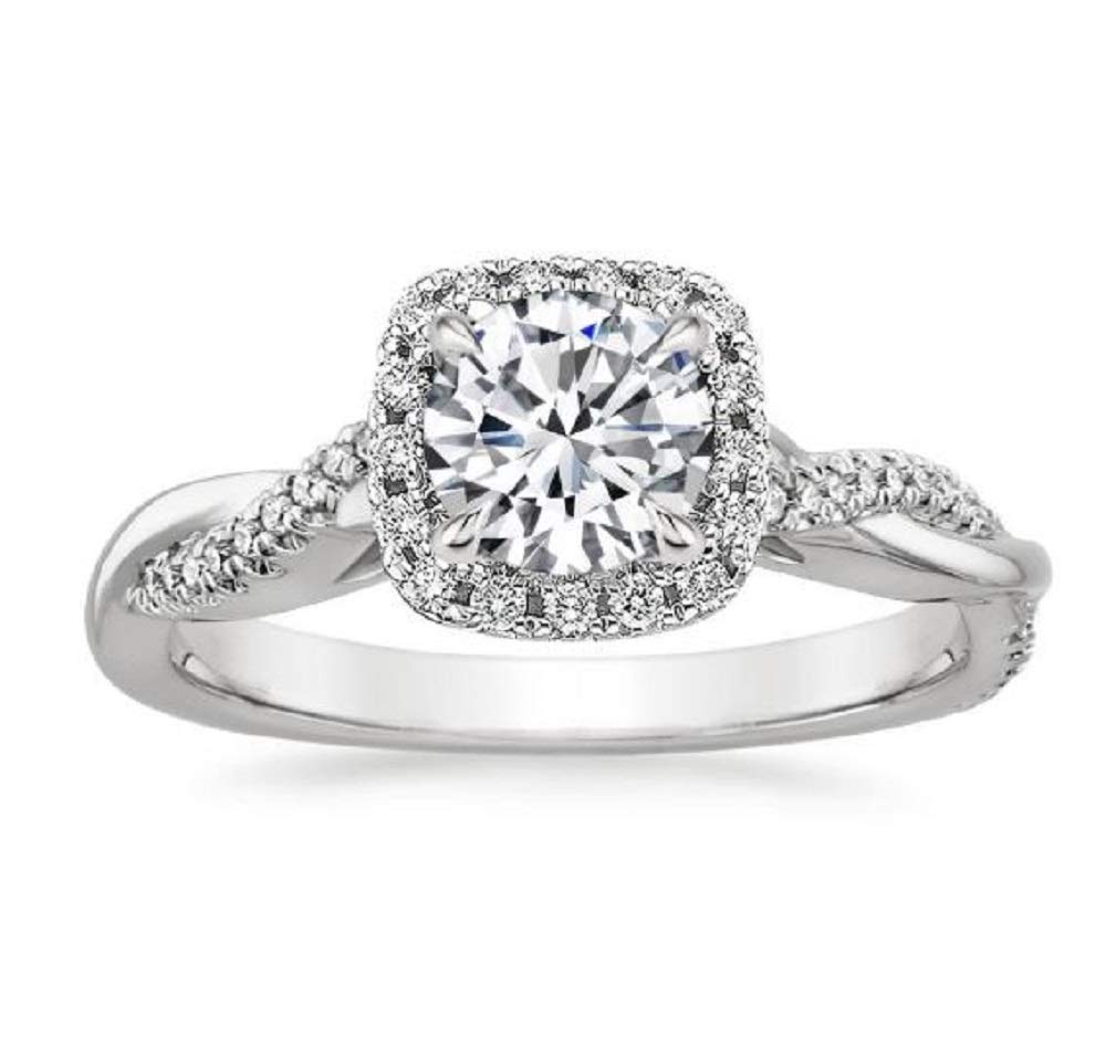 foreverjewelryhub 1.50 Ct D/VVS1 Diamond Halo Twisted Engagement Ring 14k White Gold Plated 925 Sterling Silver