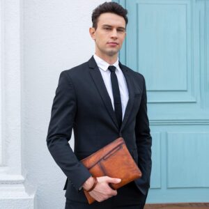 NIUCUNZH Genuine Leather Mens Clutch Bag Man Purse Handbag 12 inches Large Hand Bag Big Clutch Wallet Dye Brown