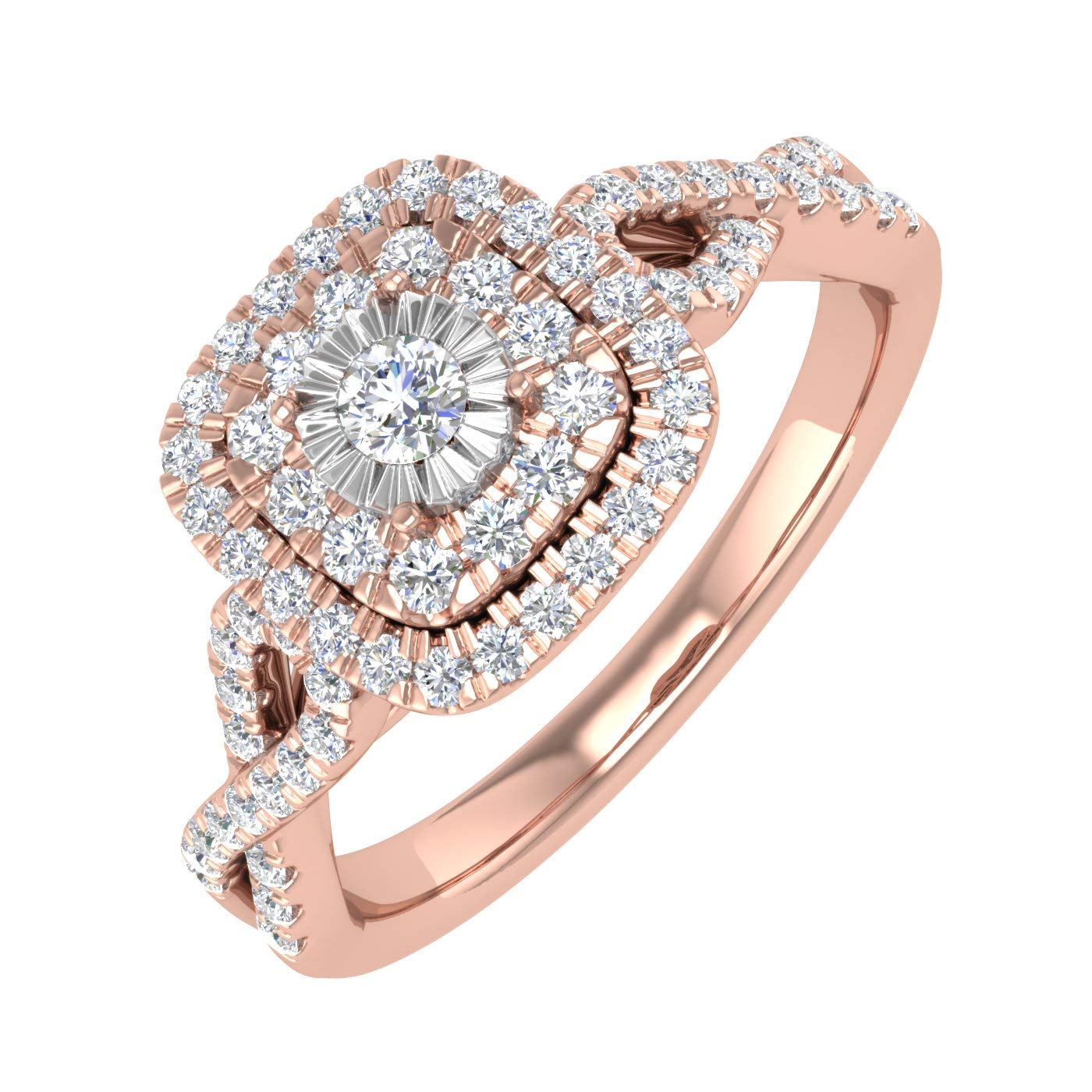 1/2 Carat Cushion cut Halo Diamond Engagement Ring in 14K Rose Gold (Ring Size 8)