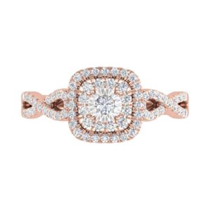 1/2 Carat Cushion cut Halo Diamond Engagement Ring in 14K Rose Gold (Ring Size 8)