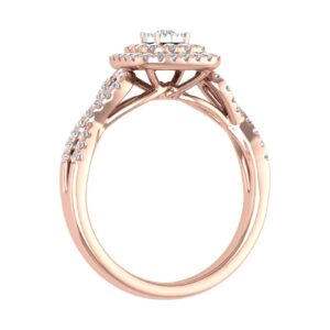 1/2 Carat Cushion cut Halo Diamond Engagement Ring in 14K Rose Gold (Ring Size 8)