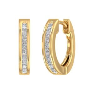 FINEROCK 1/4 Carat Princess Cut Diamond Hoop Earrings in 14K Yellow Gold