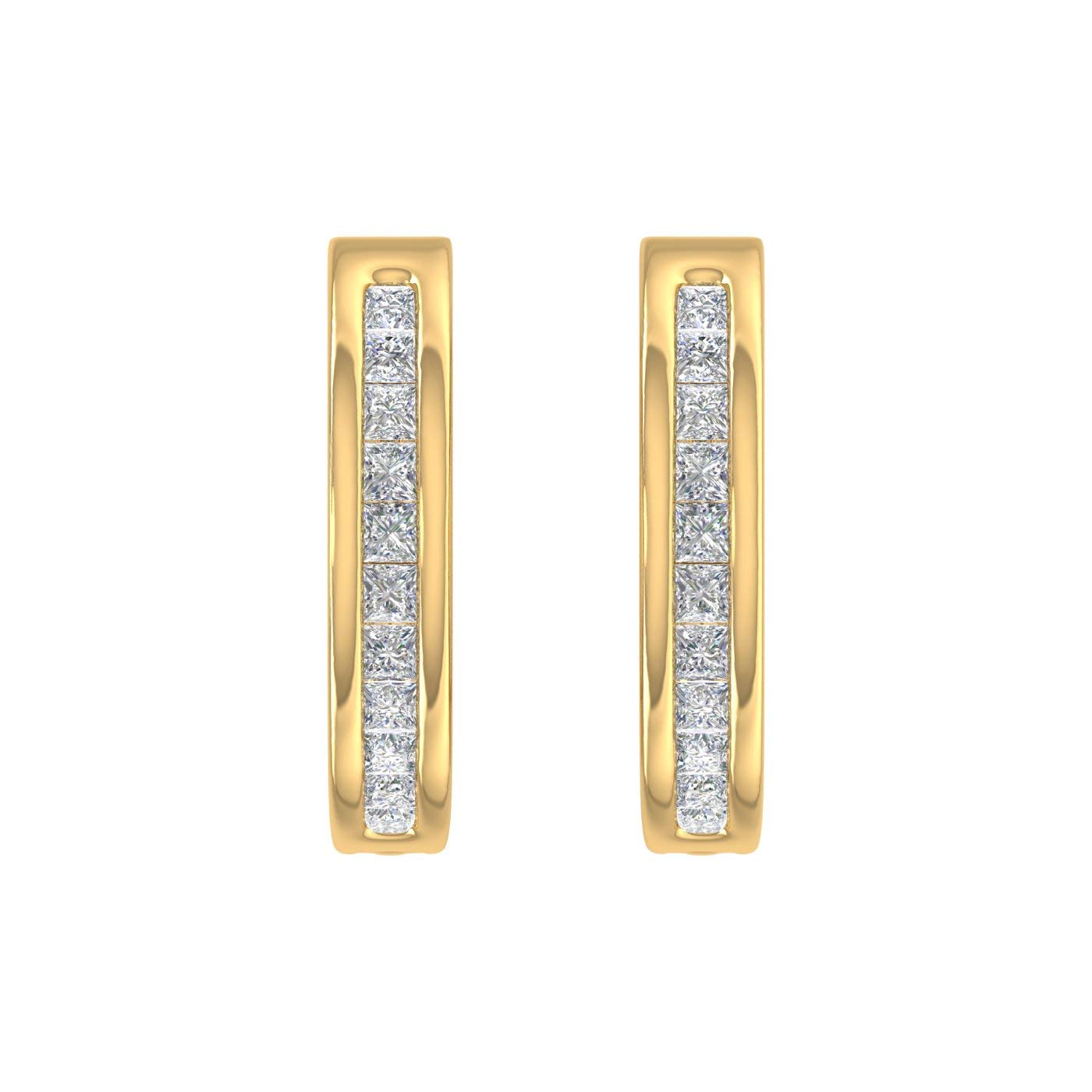 FINEROCK 1/4 Carat Princess Cut Diamond Hoop Earrings in 14K Yellow Gold