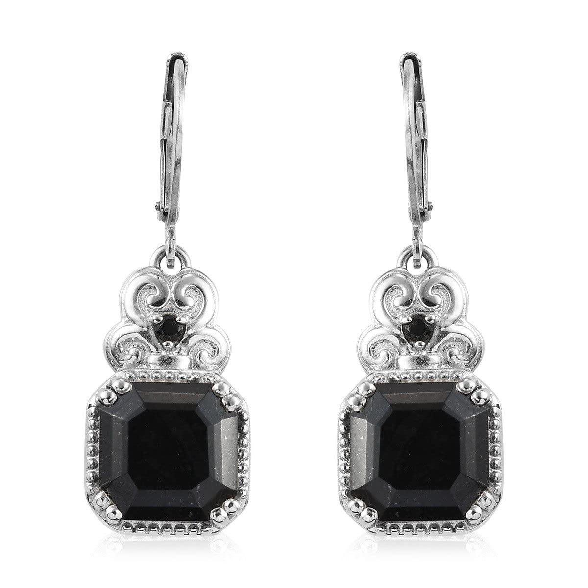 SHOP LC Black Tourmaline & Spinel Dangle Earrings for Women Jewelry Birthstone Jewelry Stainless Steel Lever Back Gifts for Women Ct 7.13 (10x10 MM) Birthday Gifts