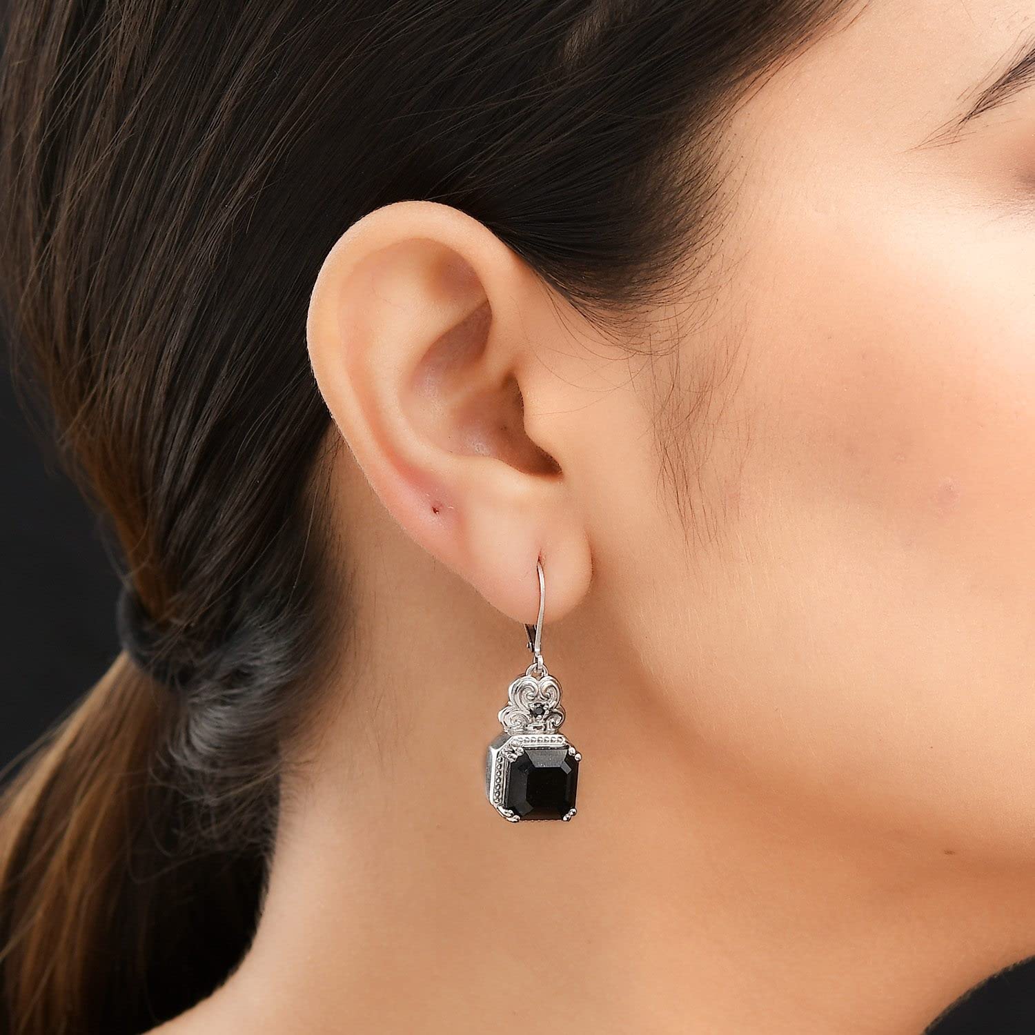 SHOP LC Black Tourmaline & Spinel Dangle Earrings for Women Jewelry Birthstone Jewelry Stainless Steel Lever Back Gifts for Women Ct 7.13 (10x10 MM) Birthday Gifts