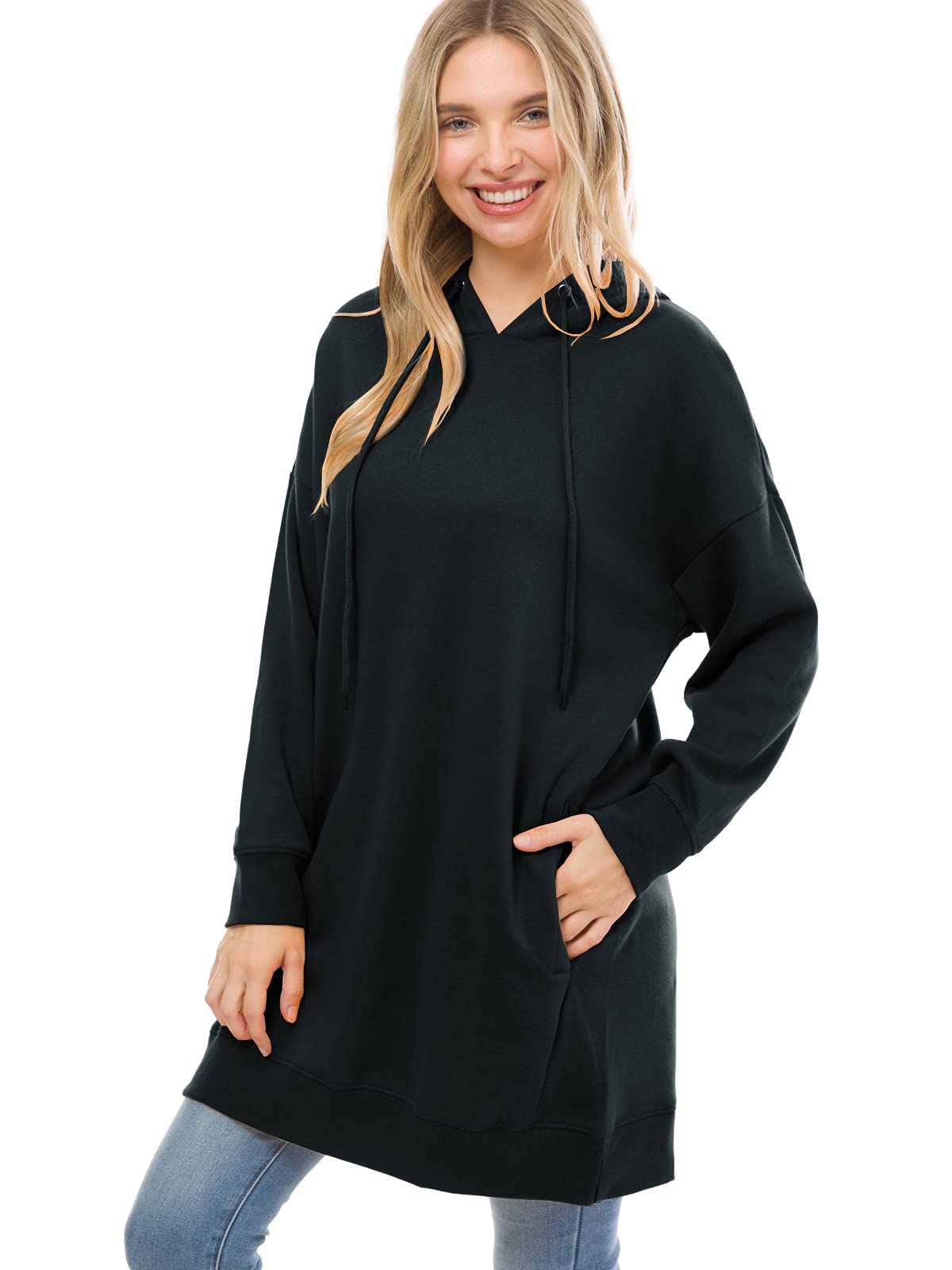 MixMatchy Women's Casual Long Sleeve Fleece Hoodie Fall Sweatshirts Hooded Pullover Tunic Black 2XL