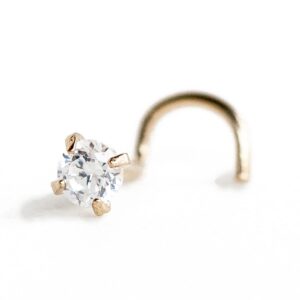 14k Gold Cubic Zirconia Nose Ring (3mm)