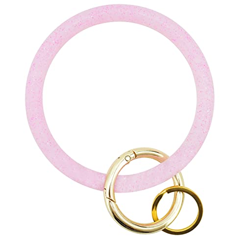 ETHOON Wristlet Keychain Circle Silicone Bangle Keyring Oversized Bracelet Key Ring Holder for Women, Glittery Pink