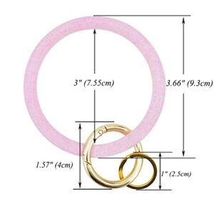 ETHOON Wristlet Keychain Circle Silicone Bangle Keyring Oversized Bracelet Key Ring Holder for Women, Glittery Pink