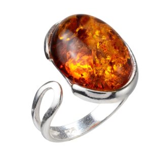 HolidayGiftShops Sterling Silver and Baltic Honey Amber Oval Adjustable Ring