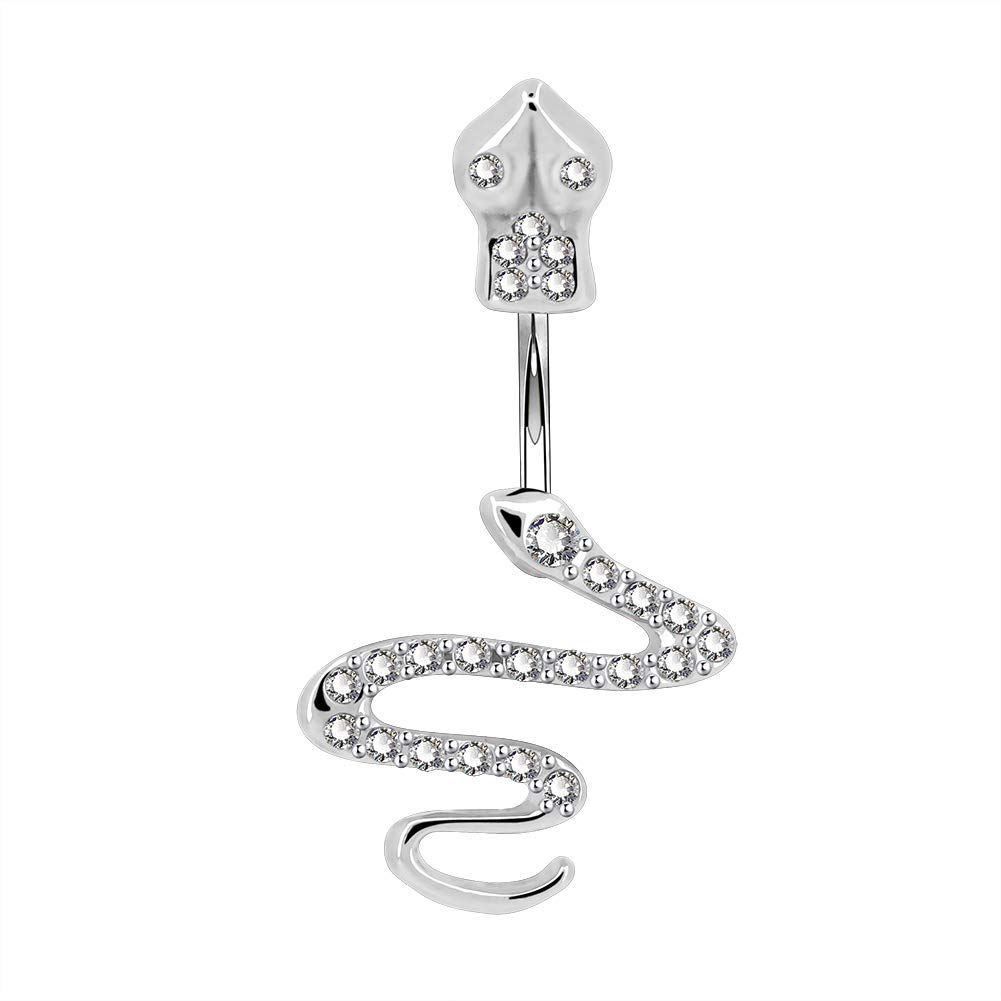 Jewseen Snake Belly Button Ring Green CZ Crystal Surgical Stainless Steel Navel Rings 14g Belly Piercing Body Jewelry