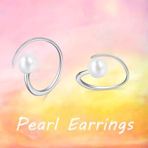 Sterling Silver Pearl Spiral Hoop Earrings Pull Through Small Hoop Earring for Women