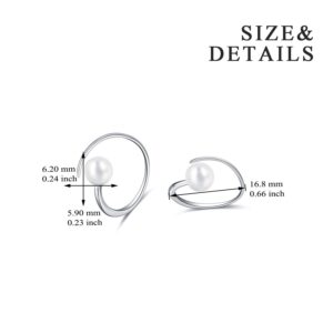 Sterling Silver Pearl Spiral Hoop Earrings Pull Through Small Hoop Earring for Women