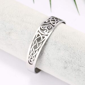 TEAMER Celtic Knot Bracelet Stainless Steel Silver Cuff Bangle Hollow Out Vintage Symbol Norse Amulet Jewelry for Women Men (Triskele)