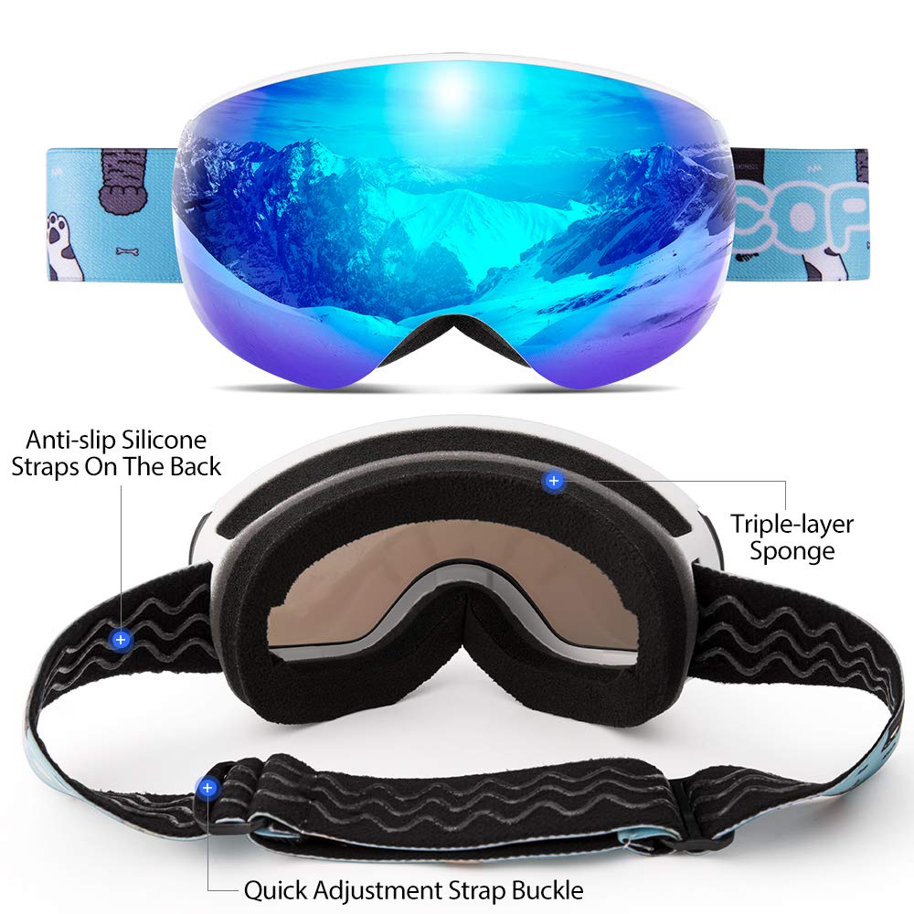 COPOZZ Ski Goggles Kids Magnetic Lens, Youth Snowboard Snow Goggles for Boys Girls Age 2-12,OTG UV400 Helmet Compatible