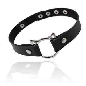 ethoon long extended adjustable leather choker collar soft pu cat punk choker necklace for women girls, black