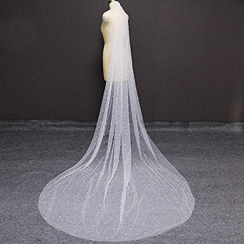 Macria Long Pearl Veil One Layer Bridal Veil Cathedral 3 Meters Ivory Wedding Veil With Pearls Bride Accessories Ivory