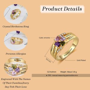 LanM Mothers Day Gifts Mothers Ring 4 Birthstones Mothers Day Ring Custom Mom Rings with 4 Name Personalized Sterling Silver Rings for Women Family Grandmother Rings (Gold, 7)