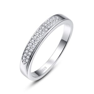 Merthus Half Eternity Jewelry CZ Stackable 18K White Gold Plated Wedding Band Ring for Women Size 9