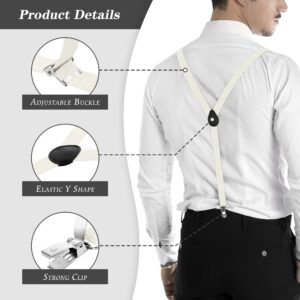 ULEEMARK White Suspenders for Women Adjustable Buckle with Strong Clip White Bow Tie,Elastic Y Shape White suspenders for men for Wedding