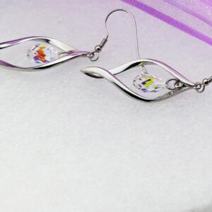 Fashion Swarovski Crystal Twist Leaf 925 Sterling Silver Drop Earrings for Women in Gold-plated