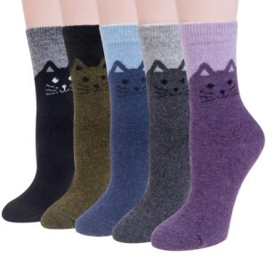 justay 5 pairs womens wool socks thick warm winter socks casual cozy socks vintage knit crew socks gift for women