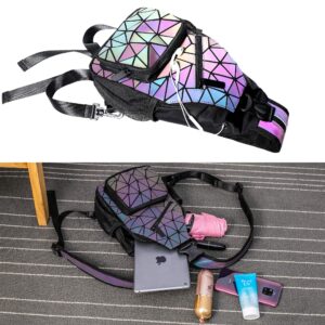 FZChenrry Luminous Geometric Backpack Women Holographic Reflective Bags and Crossbody Bag Iridescent Backpack Lumikay (No.19011-03)