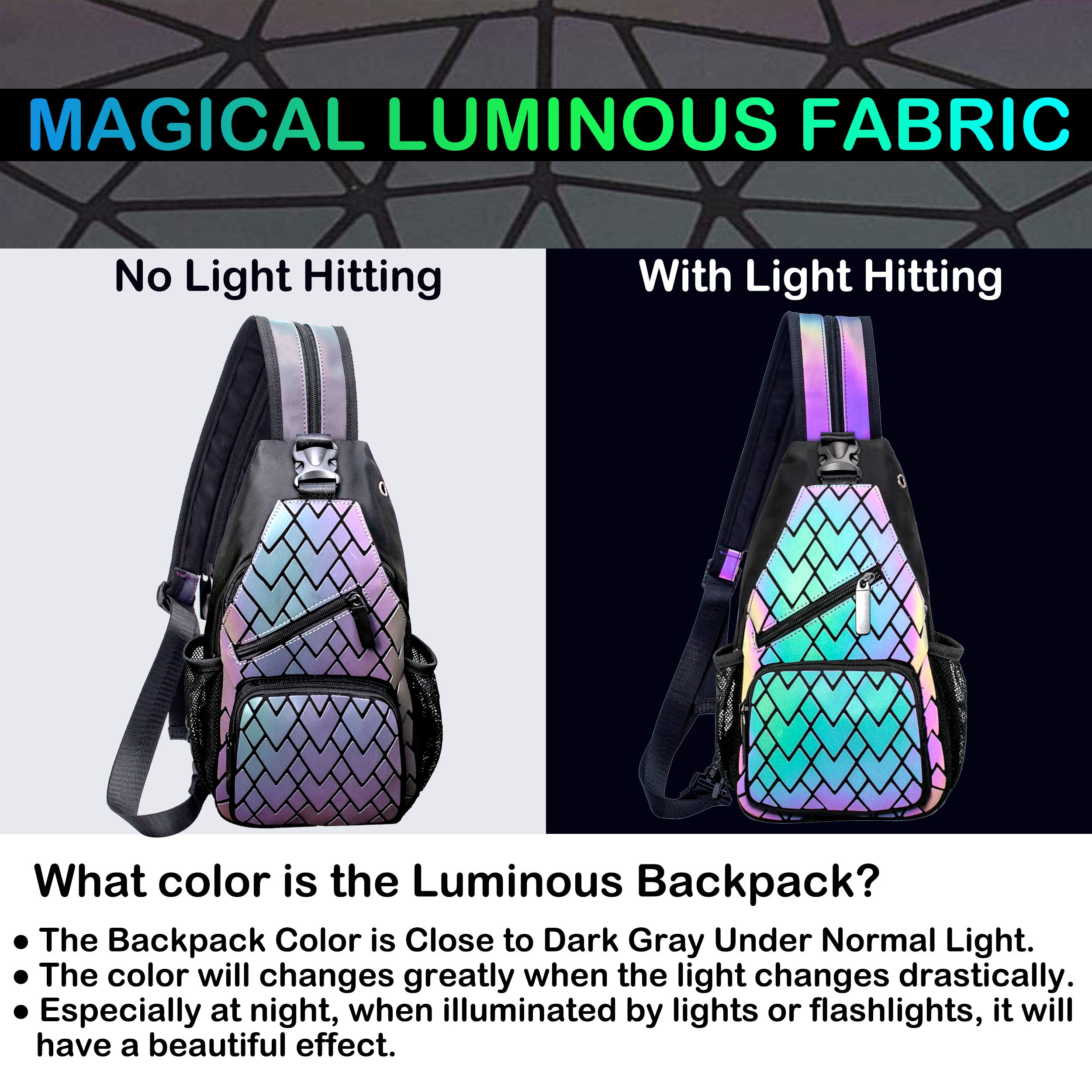 FZChenrry Luminous Geometric Backpack Women Holographic Reflective Bags and Crossbody Bag Iridescent Backpack Lumikay (No.19011-03)