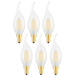 crlight 2w led candelabra bulb 3000k soft white 25w equivalent 250 lm, e12 dimmable led chandelier bulbs, antique c35 frosted candle flame shape bent tip, 6 pack