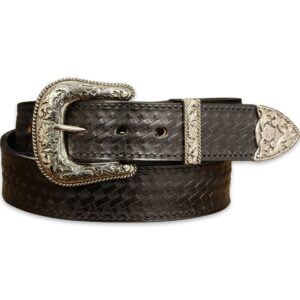 bullhidebelts.com men's leather basket weave western belt, 1.5” wide, black, 38“