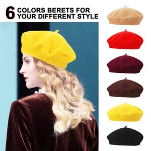 Anteer 6 Pieces Wool Beret Hat French Style Beanie Hats Fashion Ladies Beret Caps for Women Girls Lady (6-color set)