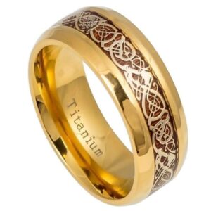 closeoutwarehouse yellow gold-tone plated titanium rosewood celtic dragon center ring size 8