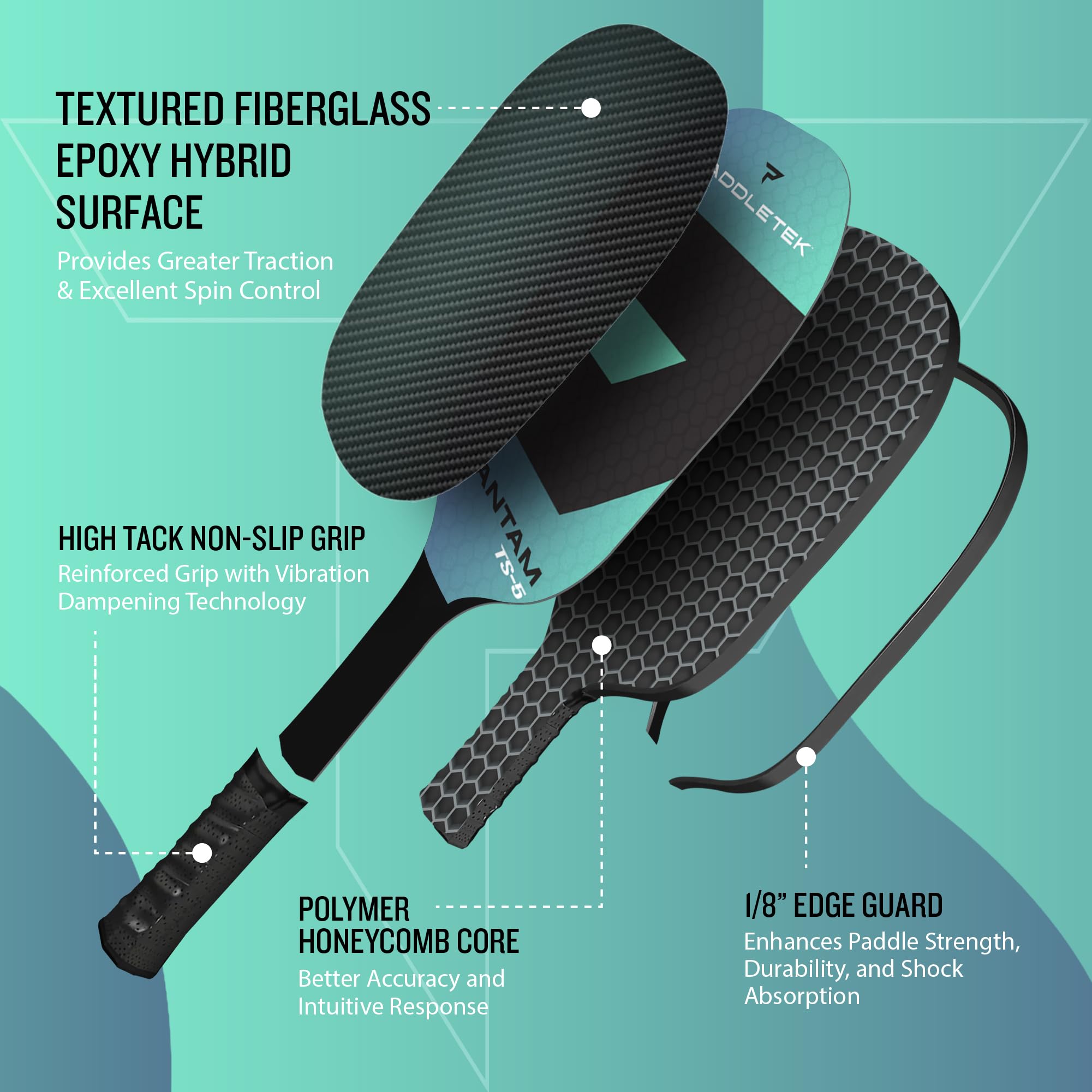 Paddletek Bantam TS-5 Pickleball Paddle | Professional Pickleball Paddles with Honeycomb Core, Textured Fiberglass Epoxy Hybrid Surface, Bantam PolyCore & High Tack Performance Grip | USAPA Approved