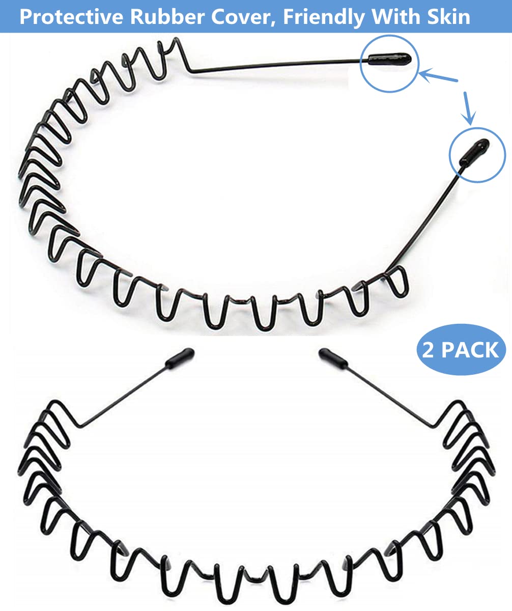 bodbop XINGZHE Metal Hairband - Unisex Elastic Non-Slip Wavy Headband for Sports, Fashion, 2 PCS