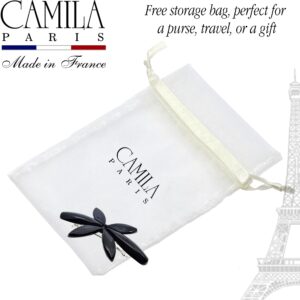 Camila Paris CP2875 French Hair Barrette Clip for Girls Flower, Black, Automatic Clasp Strong Hold Grip Hair Clips for Women, No Slip and Durable Styling Girls Hair Accessories, Made in France