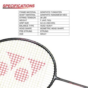 X Astrox Smash Graphite Badminton Racquest with Full Cover (Black Flash Red) | for Beginner Players | 73 Grams | Maximum String Tension - 28lbs | Ultra Light