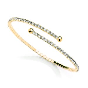 Mariell Gold Crystal Rhinestone Cuff Bridal Bracelet, 1-Row Fashion Bangle for Wedding, Prom, Bridesmaids