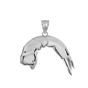 Polished 925 Sterling Silver Headless/Shell-On Shrimp Ocean Seafood Charm Pendant