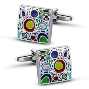 VIILOCK Silver Plated Cufflinks for Men Colorful Rainbow Crystal Cuff Links Wedding Gift