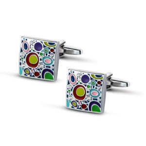 VIILOCK Silver Plated Cufflinks for Men Colorful Rainbow Crystal Cuff Links Wedding Gift