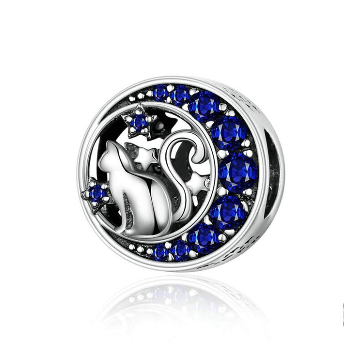 Eternalll Jewellery Original 100% 925 Sterling Silver Charm Bead Love Animal Charm Family Birthday fit Pandoras Bracelets DIY Charms (Moon Cat Charms)