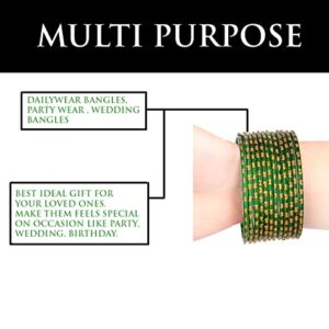 JD'Z COLLECTION Glass Bangles For Women, Indian Traditional Jewelry Glass Bangles Set for Ethnic Daily Wear, Bollywood Bridal Bangles for Indian Marriage (Set of 12-2.8) - Green