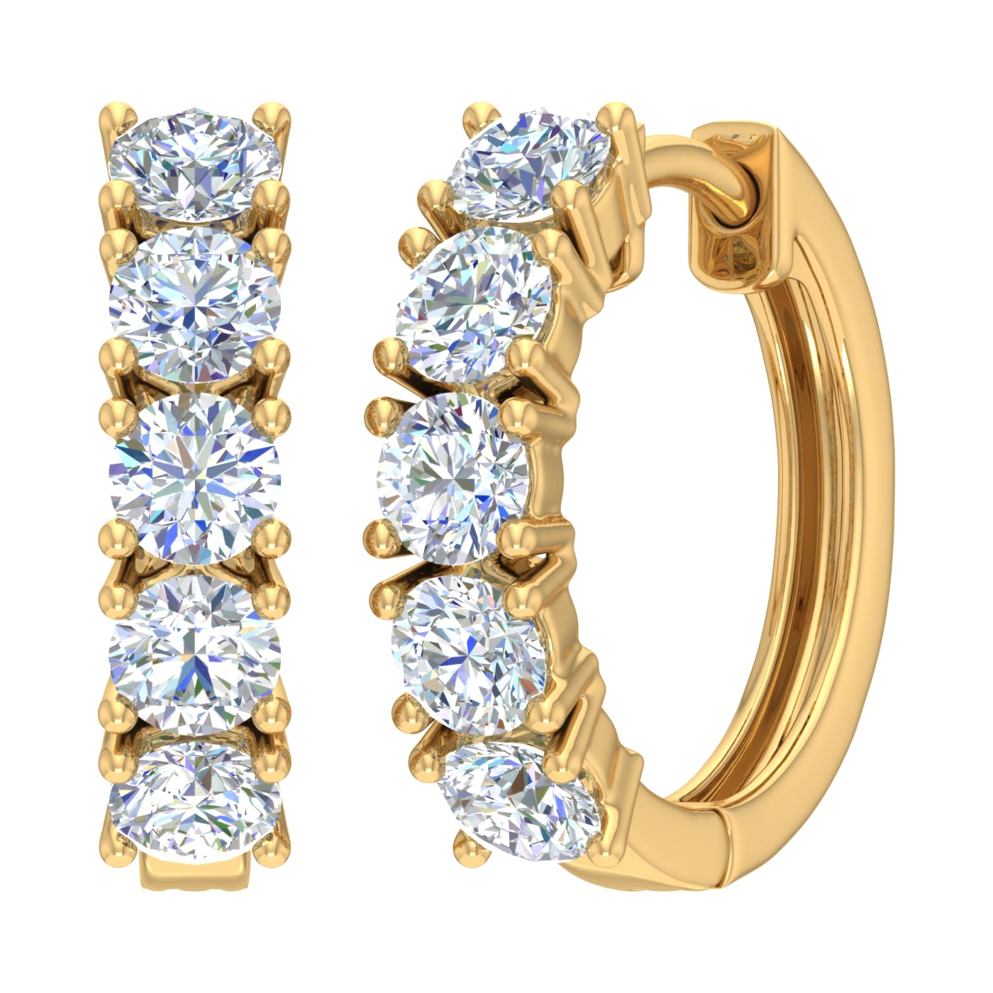 2 Carat Diamond Hoop Earrings in 10K Yellow Gold - IGI Certified