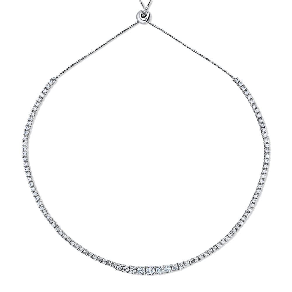 BERRICLE Sterling Silver Graduated Cubic Zirconia CZ Statement Tennis Necklace for Women, Rhodium Plated