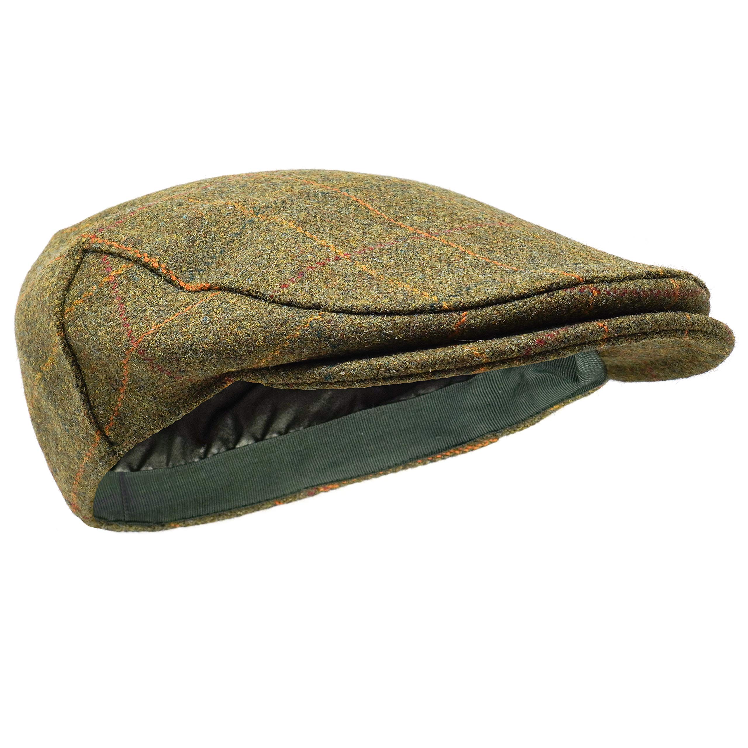 Borges & Scott Woodsman Flat Cap - Fully Waterproof – Yorkshire Tweed – 100% Wool Outer - Juniper Gold Check - 58cm