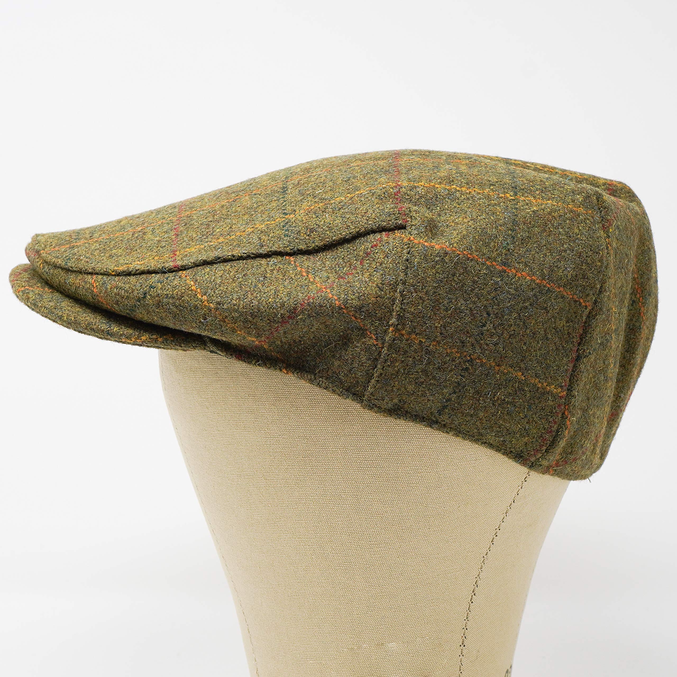 Borges & Scott Woodsman Flat Cap - Fully Waterproof – Yorkshire Tweed – 100% Wool Outer - Juniper Gold Check - 58cm