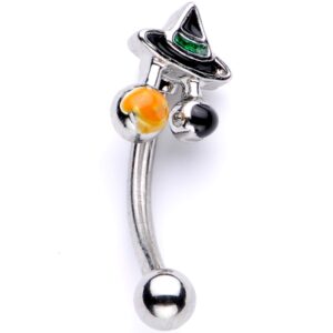 body candy womens 16g steel cartilage tragus daith conch rook black green witch hat eyebrow ring 5/16”