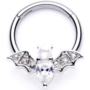 body candy womens 16g steel hinged segment ring seamless cartilage nipple ring clear bat nose hoop 3/8"