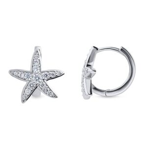 berricle sterling silver starfish cubic zirconia cz small fashion hoop huggie earrings for women, rhodium plated 0.5"